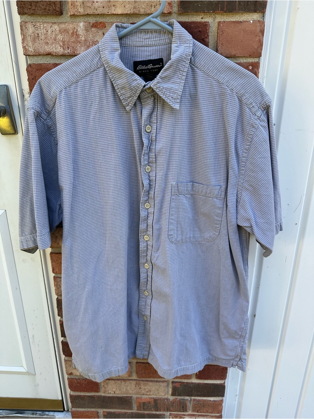 Eddie Bauer Men’s L Tall Shirt Sleeve Button Down Gingham Plaid Shirt Pocket